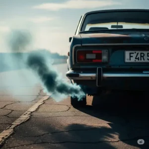 Car exhaust emitting blue smoke indicating engine burning oil problem