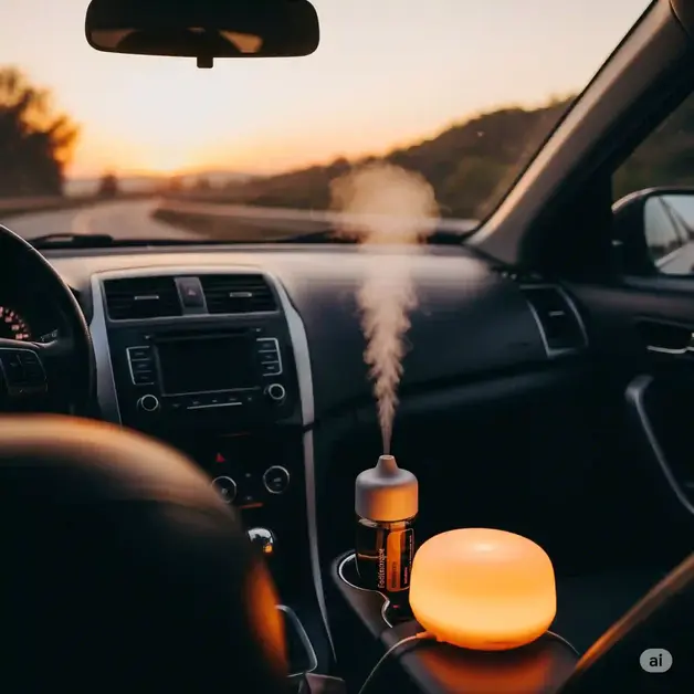 Peaceful drive with ambient light and a working car diffuser in the background.